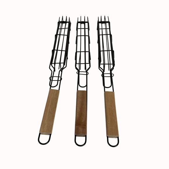 BBQ Grill Basket Skewers Set of 3 Picnic Tailgate Home Grilling Cook Tool Veggie - Picture 3 of 15